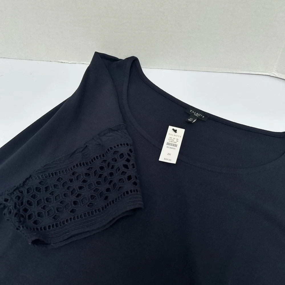Talbot NWT‎ Woman Navy Cotton Knit Eyelet Sleeve Ruffle Dress Size 2X